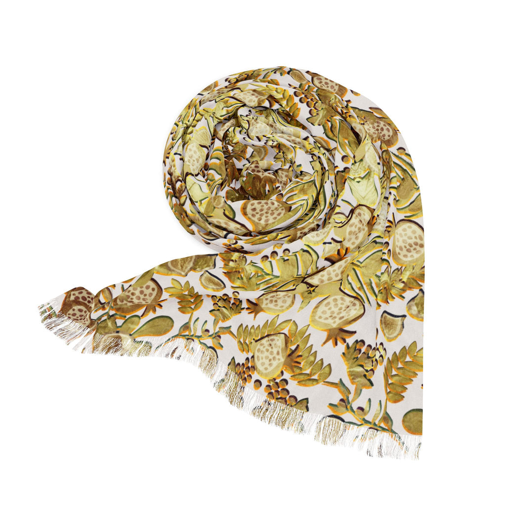 Gold Israel Fruits Scarf Light Headwrap Pattern Fabric Hair Covering Jewish Women’s Accessories Rosh Hashanah 7 Species Israel Art Israeli