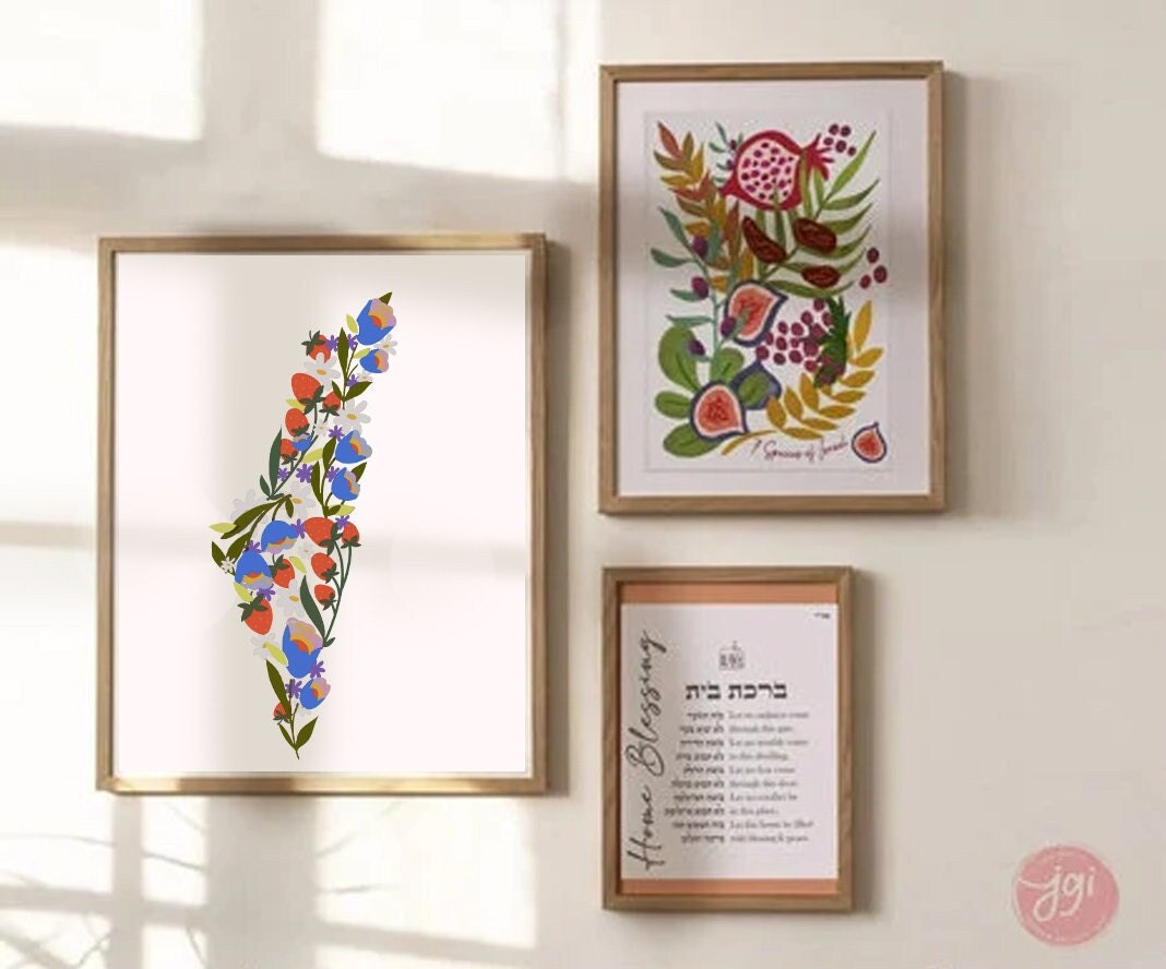 Israel Blooming Flowers Wall Art Poster Print State Israel Jewish Israel art Jewish gift Hand drawn art flower shirt Israel poster, prints
