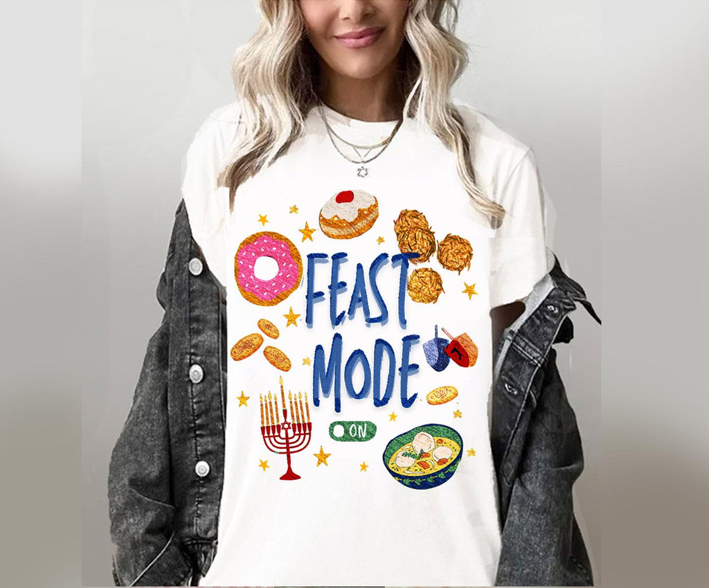 Hanukkah Shirt • Feast Mode on Latke • Donut Art Sweatshirt • Unisex Jewish Gift • Israeli Artist • Israel Chanukah חנוכה T-Shirt