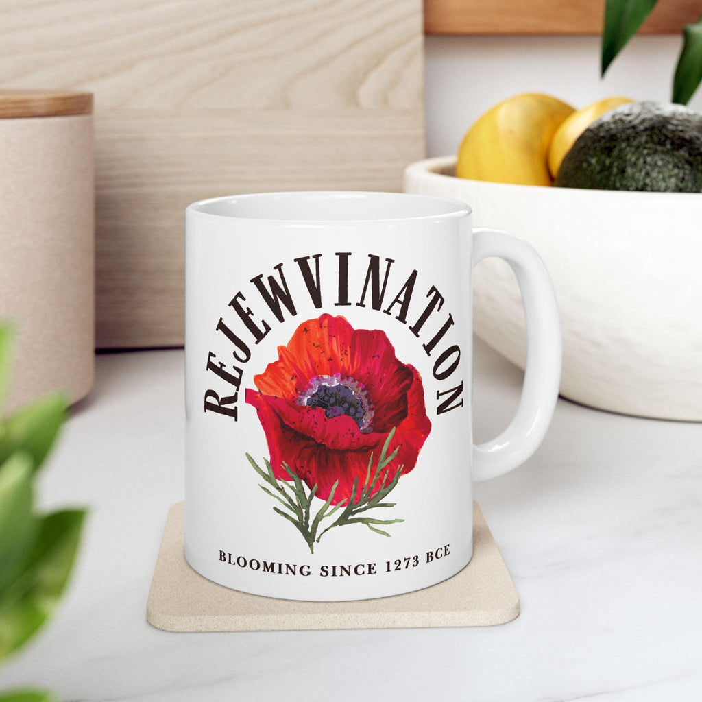ReJWvination Mug, Tote bag Canvas Red Flower Kalanit Mug 11oz 15oz jewish Ceramic Israel jewish Hanukkah Gifts Israeli Artist Israel Art
