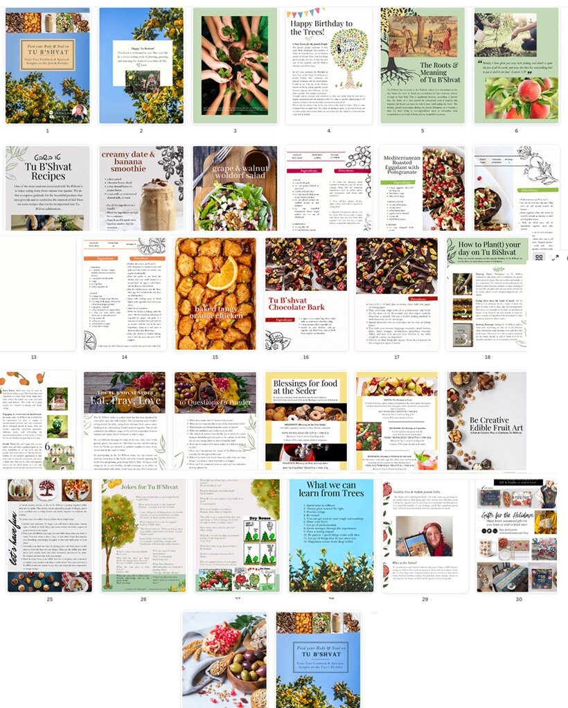 Tu BiShvat Cookbook Digital Download Kosher Recipes Blessings Jokes for Spiritual Preparation Jewish Holiday Celebrating Trees in Israel