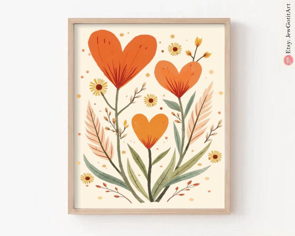 Blooming Flower Hearts Wall Art Jewish Gift Israeli Artist Never Forget Never Forgive Never Again Am Yisrael Chai Flowers Art Judaica Art