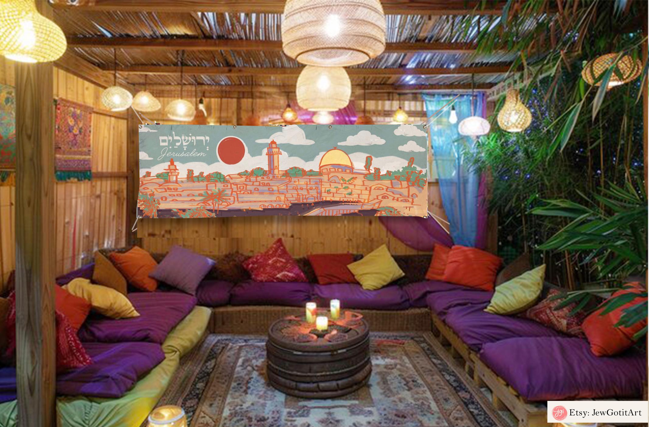 Sukkot Decoration Personalized Wall Art Israel Sukkah Decoration Sukkah Poster Banner Jewish gift Etrog Lulav Jerusalem Am Yisrael Chai