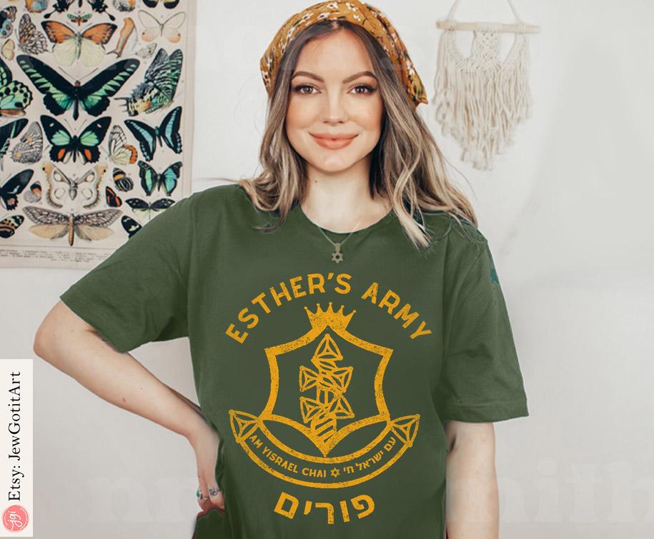 Purim Esther IDF Sweatshirt Purim Costume Israeli Artist Jewish Holiday Gift | Am Yisrael Chai Hamantaschen T-Shirt Purim Gift Purim Shirt