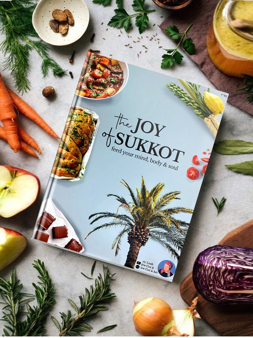 Hardcover Sukkot Cookbook & Spiritual Preparation, Recipes, Lulav etrog blessings, gift, Jewish, feast of tabernacles, Recipes, food, art