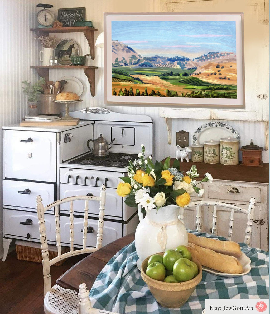 Israel Hills and Vineyards Wall Art Poster Print Painting Mountains Jewish Israel Jewish gift prints gifts Israeli Artist City Judean Hills