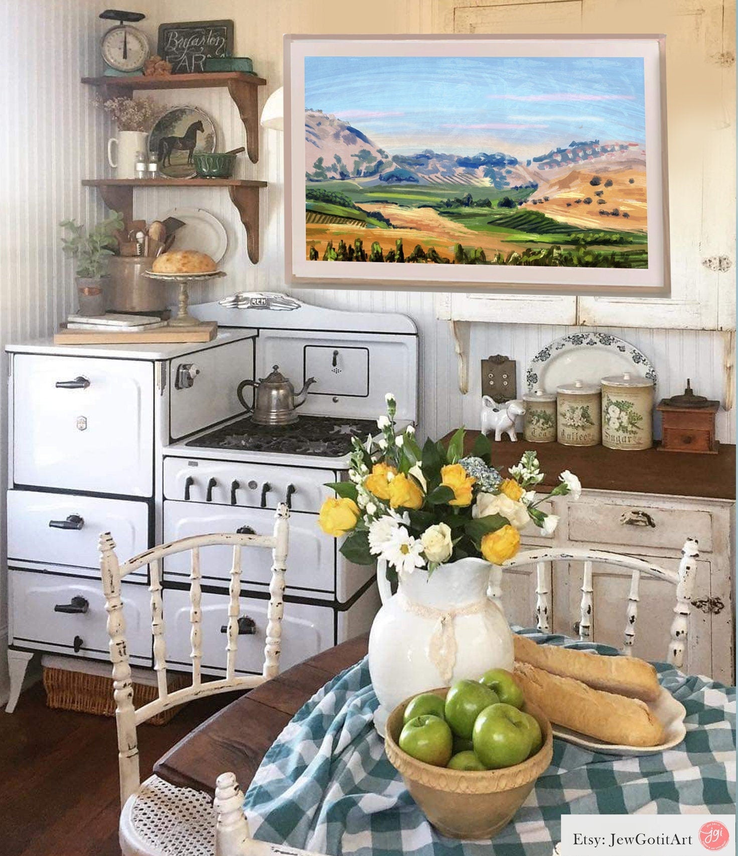 Israel Hills and Vineyards Wall Art Poster Print Painting Mountains Jewish Israel Jewish gift prints gifts Israeli Artist City Judean Hills