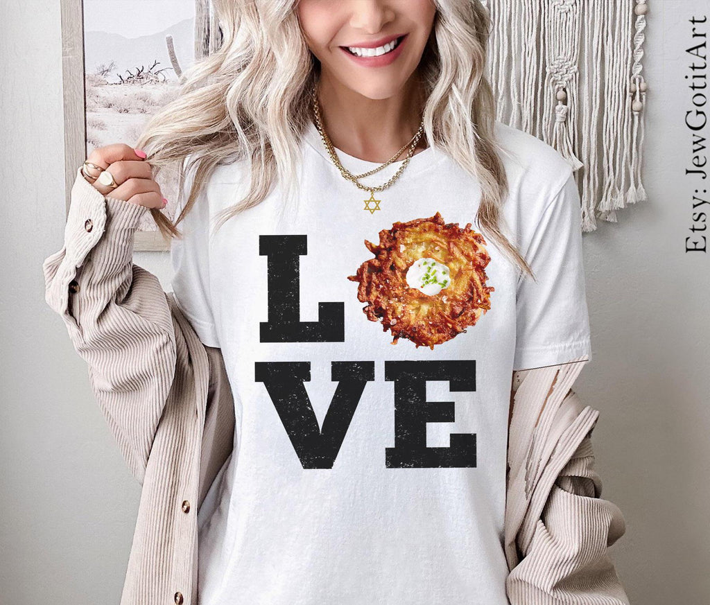 Love Latkes Hanukkah Tshirt unisex Shirt woman, man shirt, jewish gifts Israel Art Design Jewish Shirt Chanukah Israeli Artist Holiday Latke