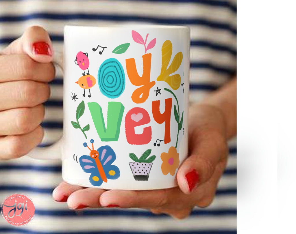 OY VEY Mug, art drawing, tea cup, coffee cup, Ceramic Mug 15oz, work mug, morning mug, Israel, Jewish gift, coffee mug, Jerusalem, gift