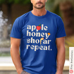 Apple Honey Shofar Repeat Shirt - Rosh Hashanah Am Yisrael Chai T-Shirt | Shana tova Israeli Artist Jewish Holiday Gifts by Israeli Artist