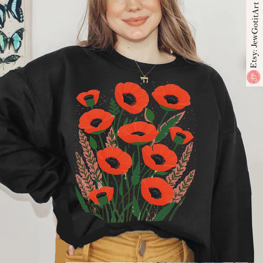 Kalanit Shirt Israel Red Poppy Flower Am Yisrael Chai T-Shirt Jewish Pride Hebrew Shirt Israel Gift Israel Art Flowers Israeli Flower Tee
