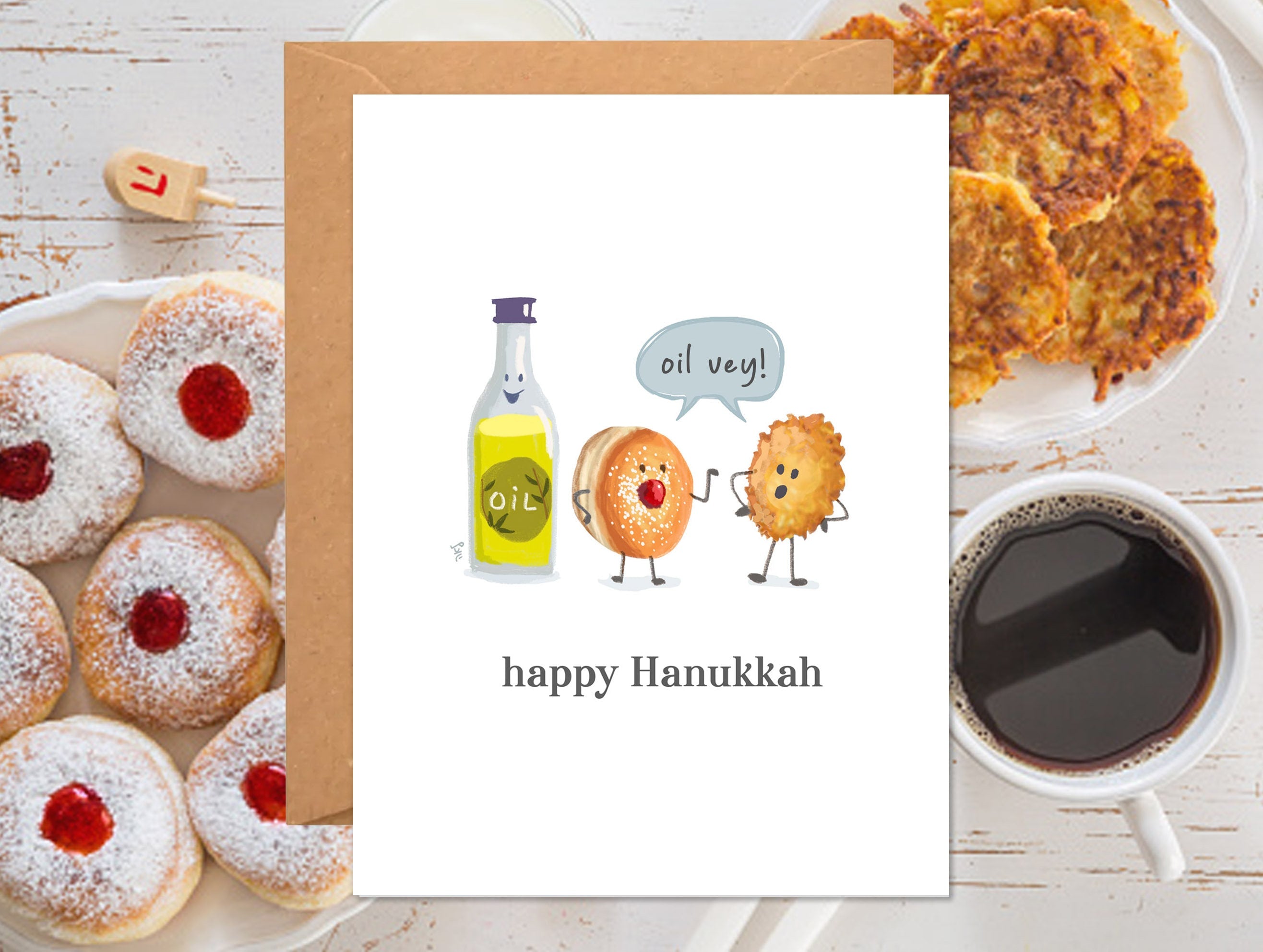 Funny Hanukkah Card Set: Donut & Latke Pun