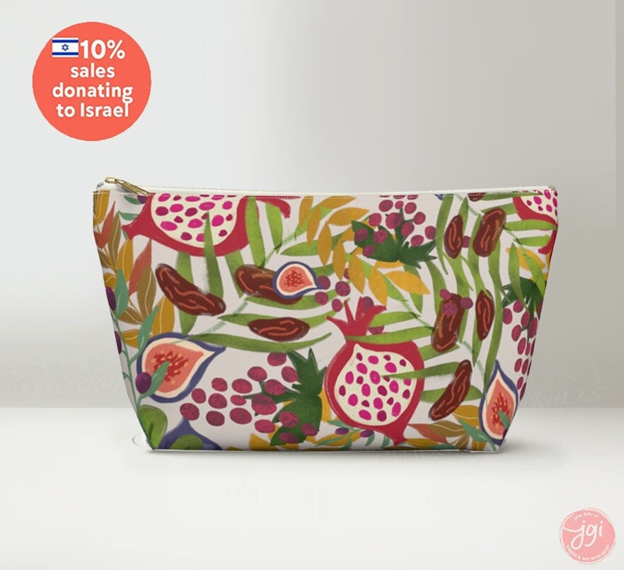 Purse 7 Species of Israel Accessory Pouch Pencil Cases Cosmetic travel bags zipper Pouches Art Stand with Purses Make up Bag Hanukkah gifts