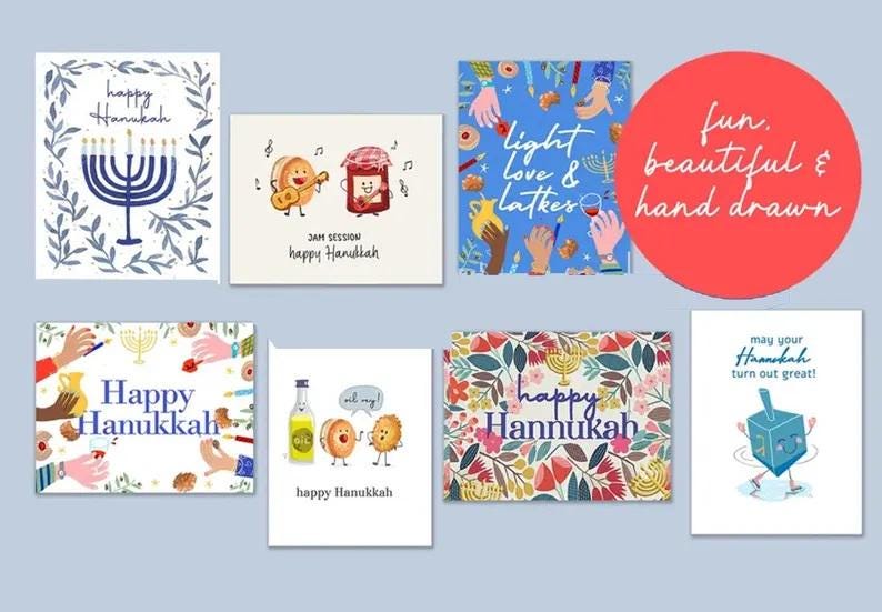 Beautiful Hanukkah Menorah Holiday Card, Happy Hanukkah Cards, Menorah, Chanukah Card, Holiday Card Set, Olive branches, Funny fun colorful