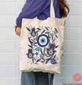 Evil Eye Hamsa Tote Bag Jewish Art Am Yisrael Chai jewish gift Israeli Artist Rosh Hashanah Jewish Holiday Gifts Art cotton bag Eyes Art