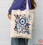 Evil Eye Hamsa Tote Bag Jewish Art Am Yisrael Chai jewish gift Israeli Artist Rosh Hashanah Jewish Holiday Gifts Art cotton bag Eyes Art