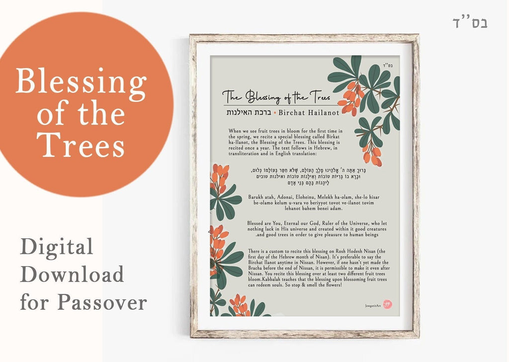 Blessing of Fruit Trees Printable Sheet Download Brachat HaIlanot | Explanation, English & Hebrew blessings | Passover Pesach Jewish Holiday