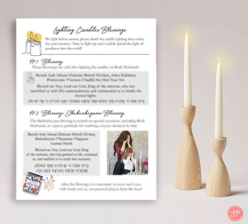 Rosh Hashanah Candle Lighting Blessings, Hebrew English, Jewish blessing, Printable Sheet Digital Download, Rosh hashana holiday, Shana tova