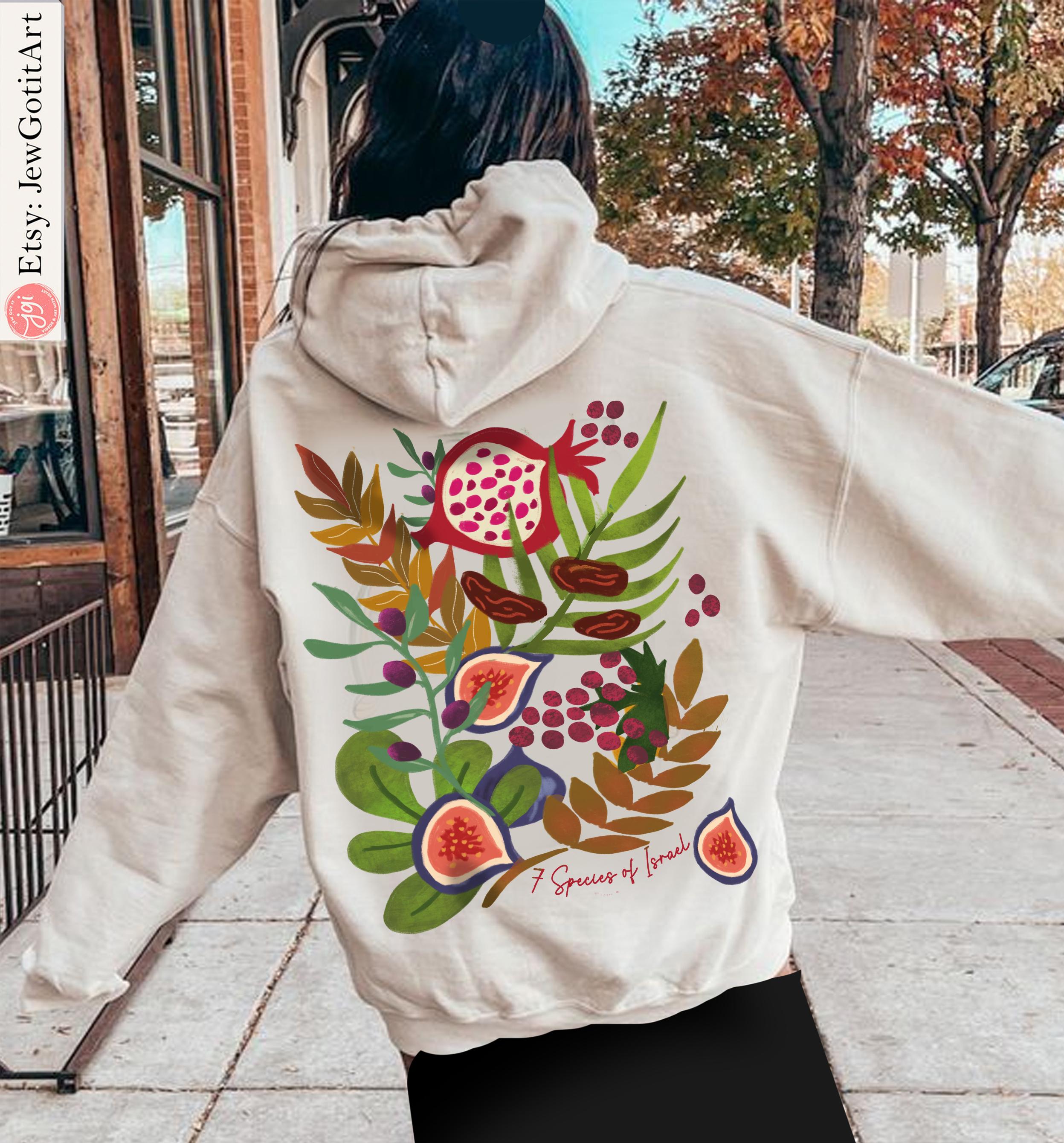 Fruits & Produce of Israel Hoodie Sweatshirt 7 species Israel woman kid jewish gift Israel Fruit Food Shirt, Gift for her Israeli Artist