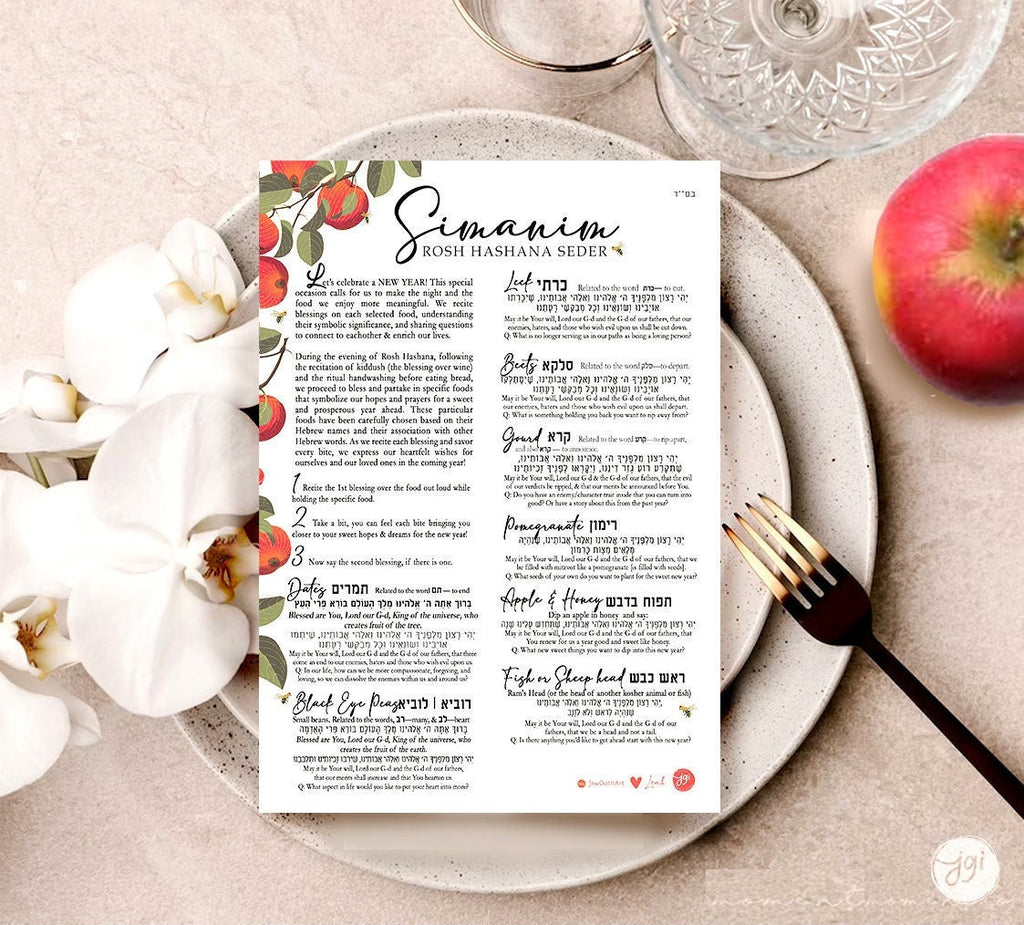 Blessings Rosh Hashanah Printable Sheet, table decor, Jewish New Year Digital Download, Interactive, Jewish holiday, simanim, Shana tova