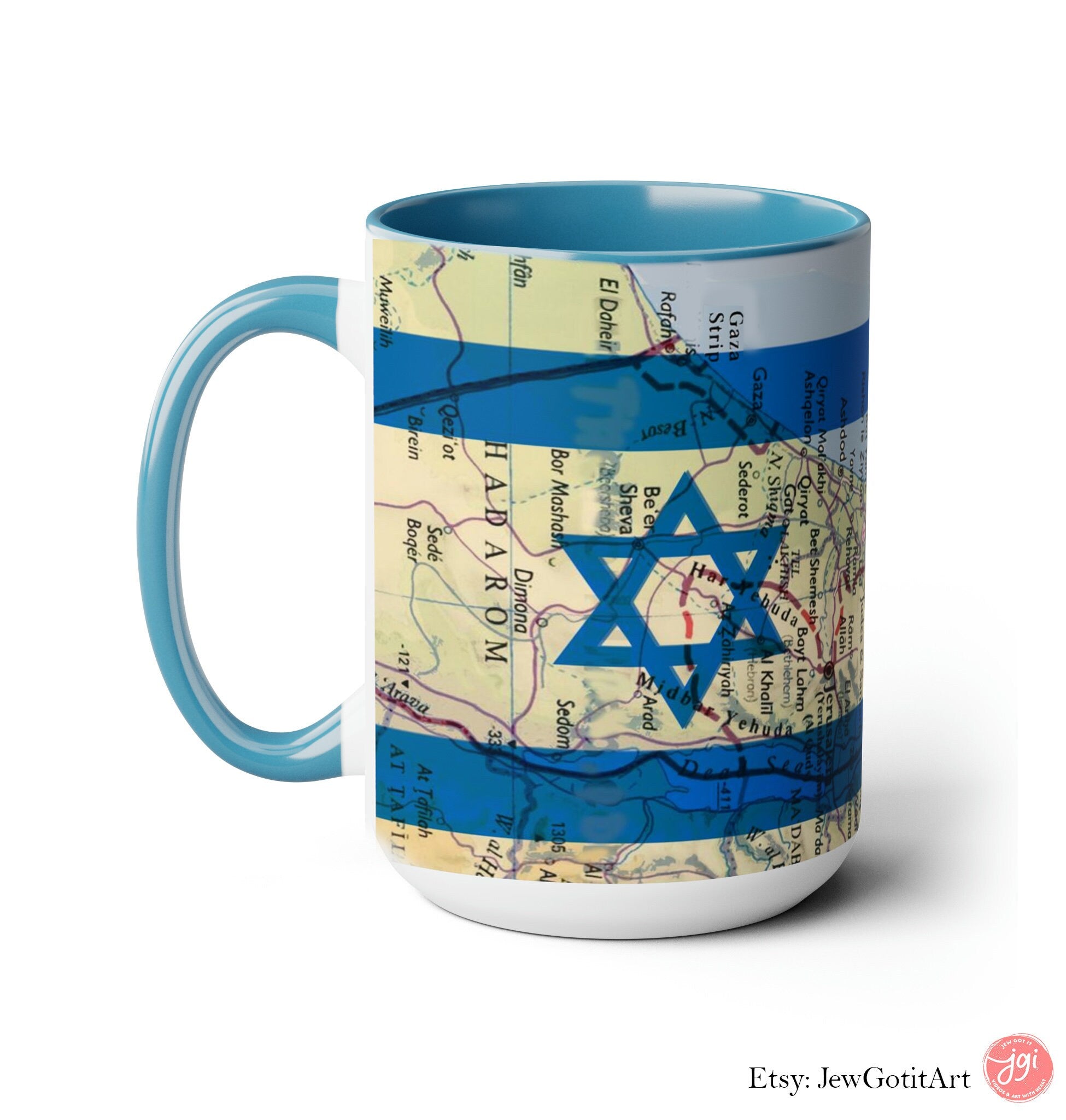 Israel Map Flag Mug Accent Coffee Mugs 11 oz red blue Am Israel Chai jewgotitart jewish gift Israelite Israeli Passover Pesach gifts 15 oz