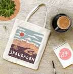 Jerusalem Vintage Tote Bag Hand drawn | Hebrew Jewish gift | Art bag, graphic bag, woman gift shopping everyday bag, shabbos, shabbat