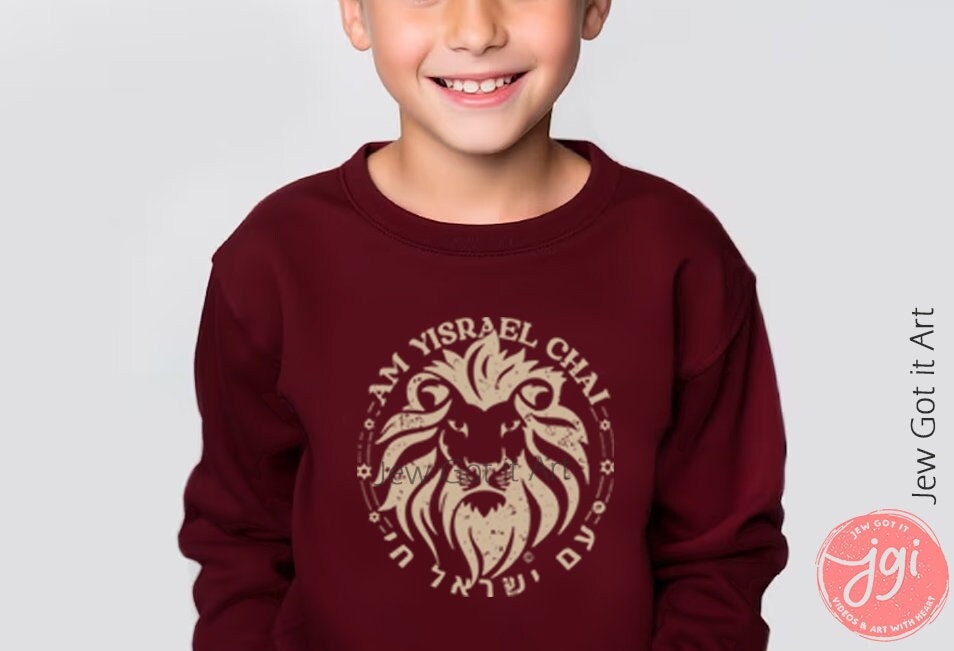 Kids Sweater, get any design, Youth Crewneck Sweatshirt, kid sweater, jewish shirt, israel shirt jewish gift am yisrael chai, lion judah art