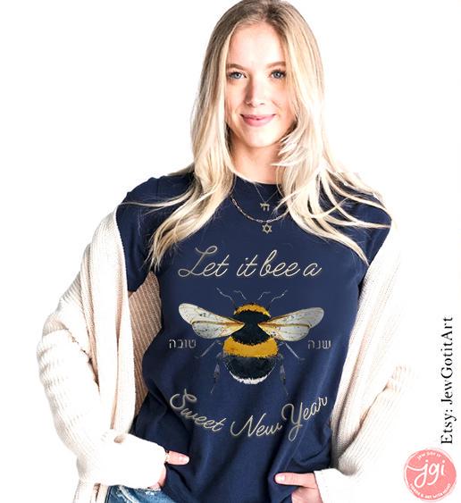 Rosh Hashanah Shirt Am Yisrael Chai graphic tees tshirt Apple Honey Art jewish gift Israeli Artist Hashana Jewish Holiday Gifts Shana Tova