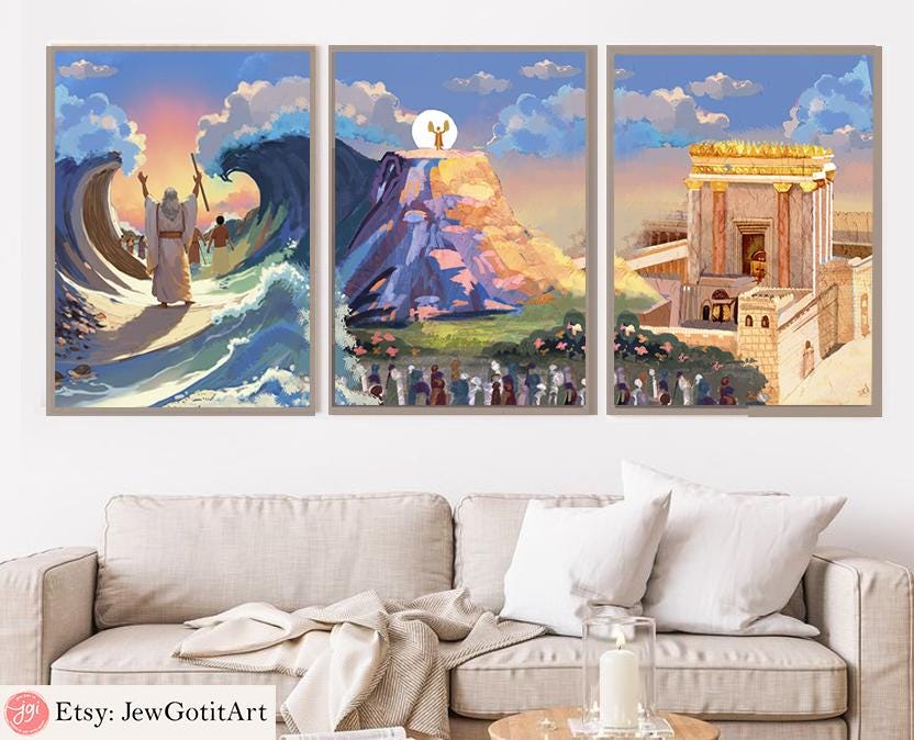 Red Sea Splitting Wall Art Moses Passover Israel Art Jewish Poster Framed Art Biblical Artwork Home Office Decor Red Sea Split Pesach Gifts