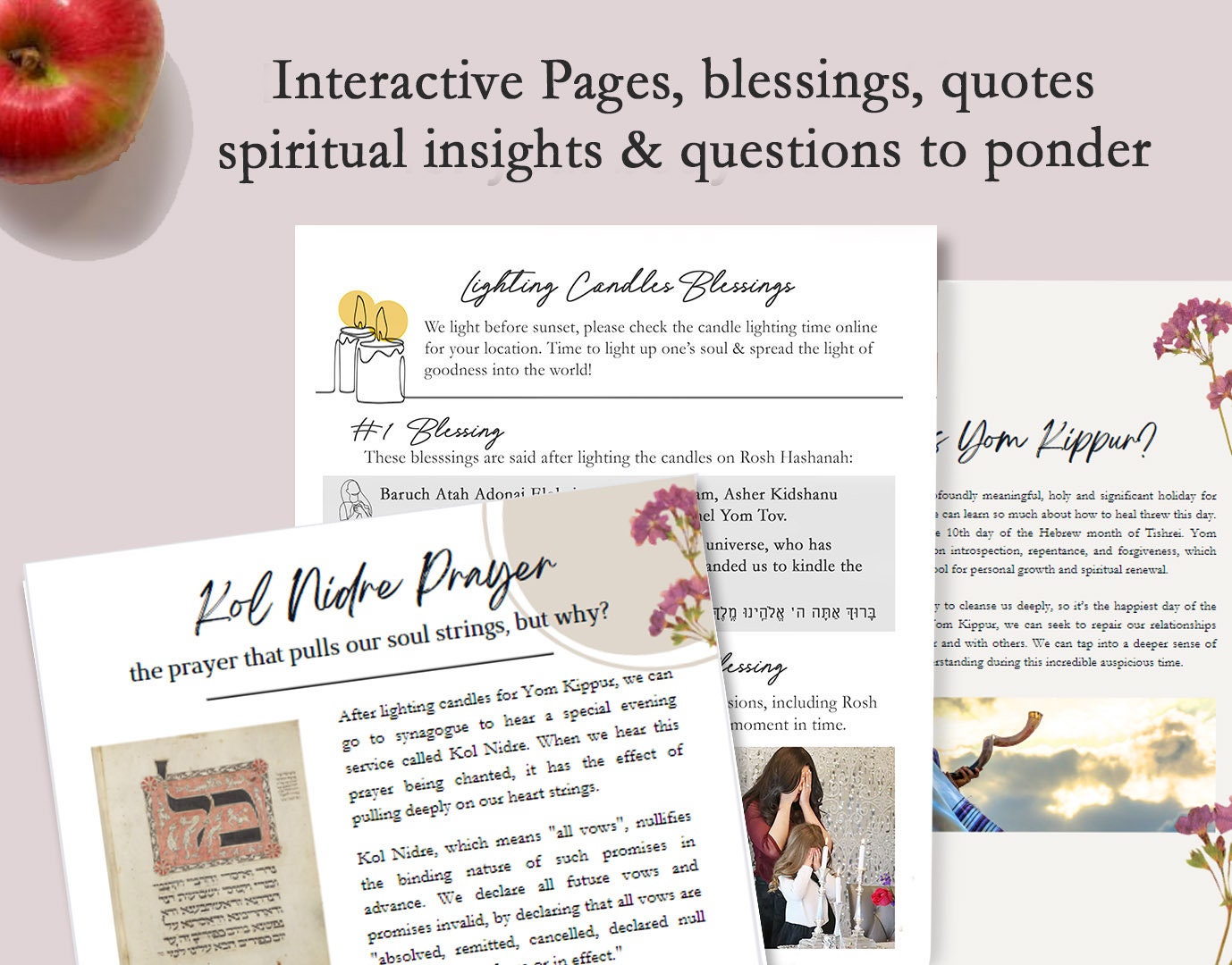 Printable Yom Kippur Spiritual Prep Download, Cookbook Recipes pre post Fast, blessings, Ebook, shana tova, gift, Digital, jewish holiday