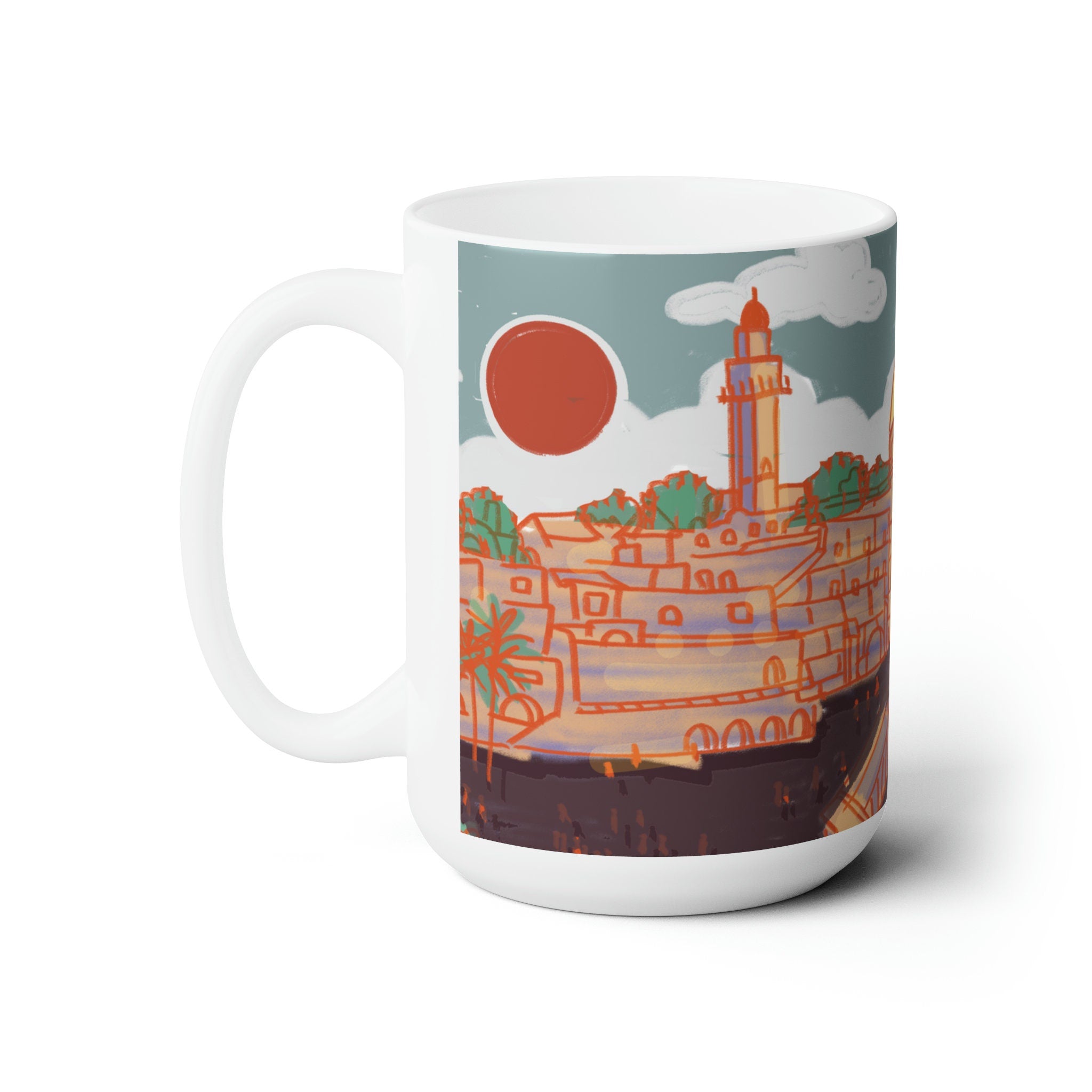 Jerusalem Mug, art drawing, tea cup, coffee cup, Ceramic Mug 11oz, work mug, morning mug, Israel, Jewish gift, coffee mug, Jerusalem, gift