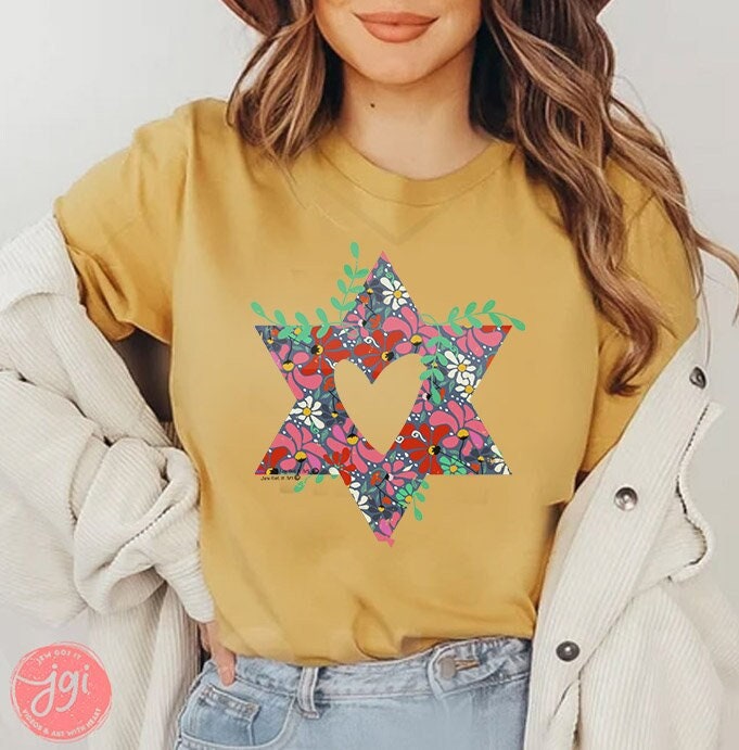Flower Star David Shirt Unisex Jersey Short Sleeve Graphic Tee, vintage, israel, art, jewgotitart, jewish gift Israelite, Israeli Pride Jew