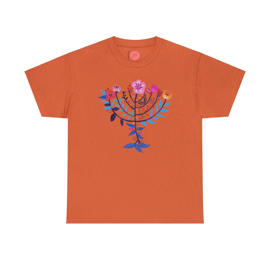 Hanukkah Flower Menorah Shirt, Unisex Heavy Cotton Tee, Hanukkah, hanukkah gifts, Jewish gift, Israel art chanukah woman shirt flower tshirt