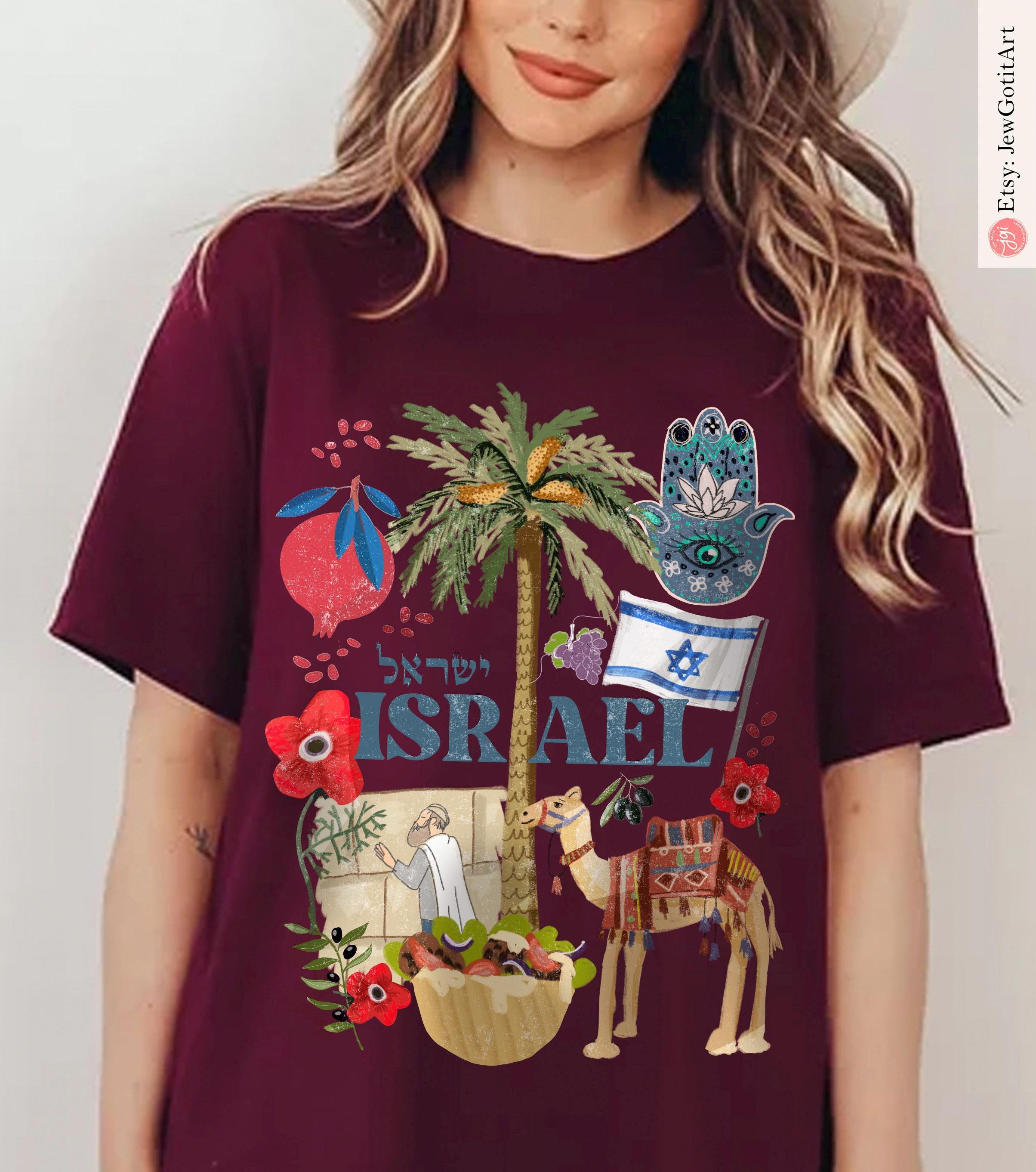 Israel Shirt Palm tree falafel T-shirt Am Yisrael Chai graphic tees tshirt Art jewish gift Israeli Artist Jewish Holiday Gifts Camel Art