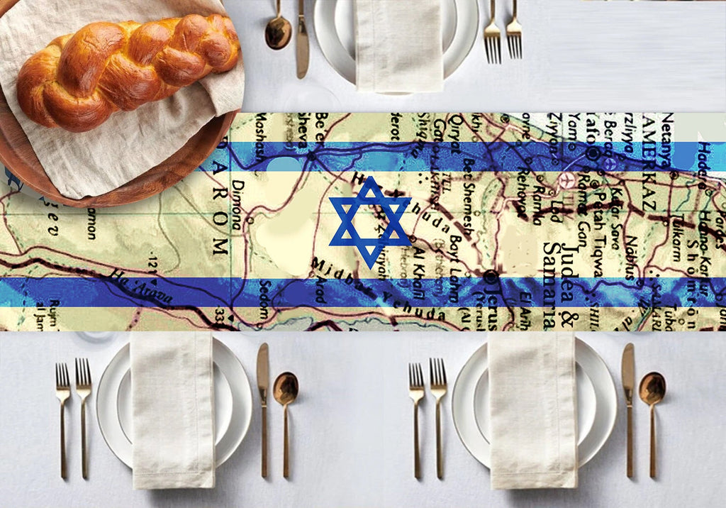 Israeli Flag Map Table Runner Decor Decoration Jewish gifts Israel gift Holiday Israeli Artist Israel State Maps Jewish Star of David