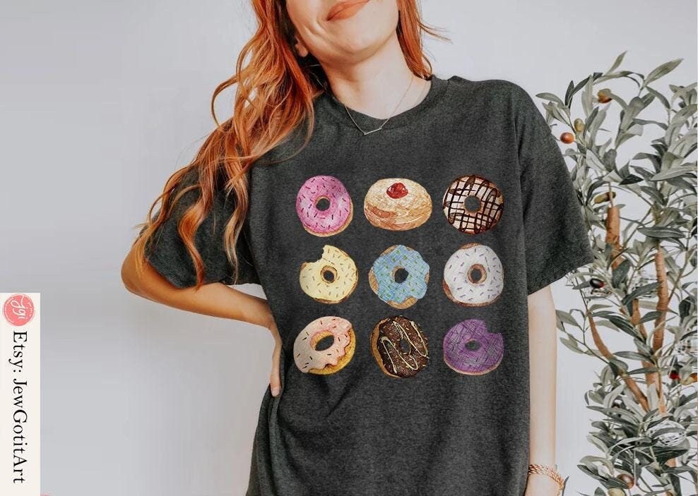 Hanukkah Donut Tshirt unisex Jelly Donuts Art Dessert Shirt woman man jewish gift Israel Design Jewish Shirt Chanukah Israeli Artist Holiday