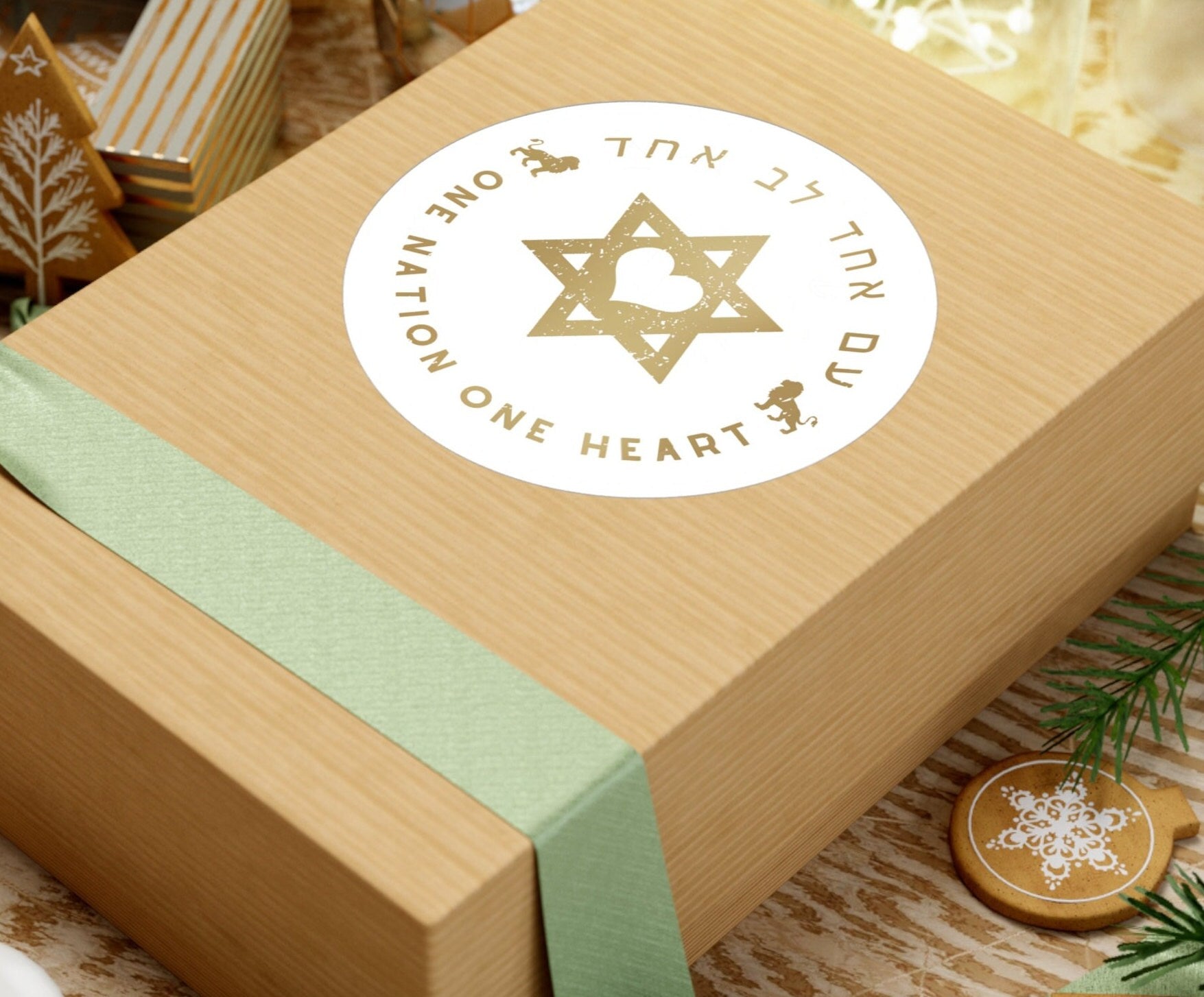 Sticker One Nation One Heart Israel Lion Zion Am Yisrael Chai Kiss-Cut Vinyl Decals jewish gift Israelite, Israeli Pride Proud Jew Passover