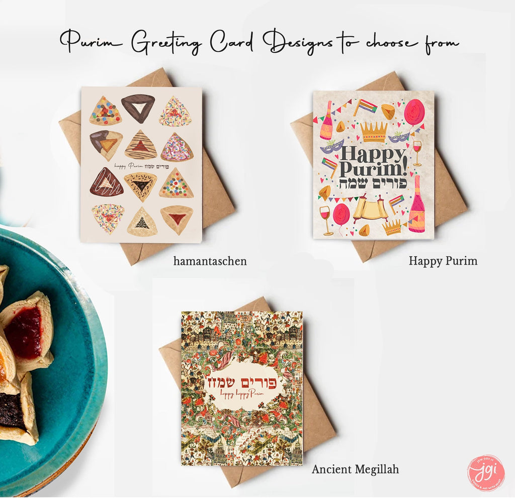 Purim Tote Bags & Greeting Card Set Mishloach Manot Costume Decoration bag jewish Holiday gift Israel Support Art gifts Israeli Artist