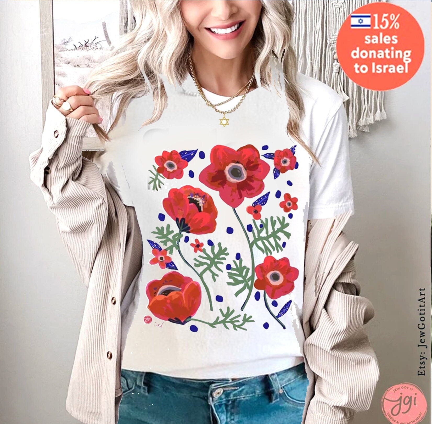 Israel Flower Kalanit Long Sleeve Unisex Long Sleeve Tee graphic shirt israel art jewish gift Israelite, Israeli Pride Proud Jew, Flowers