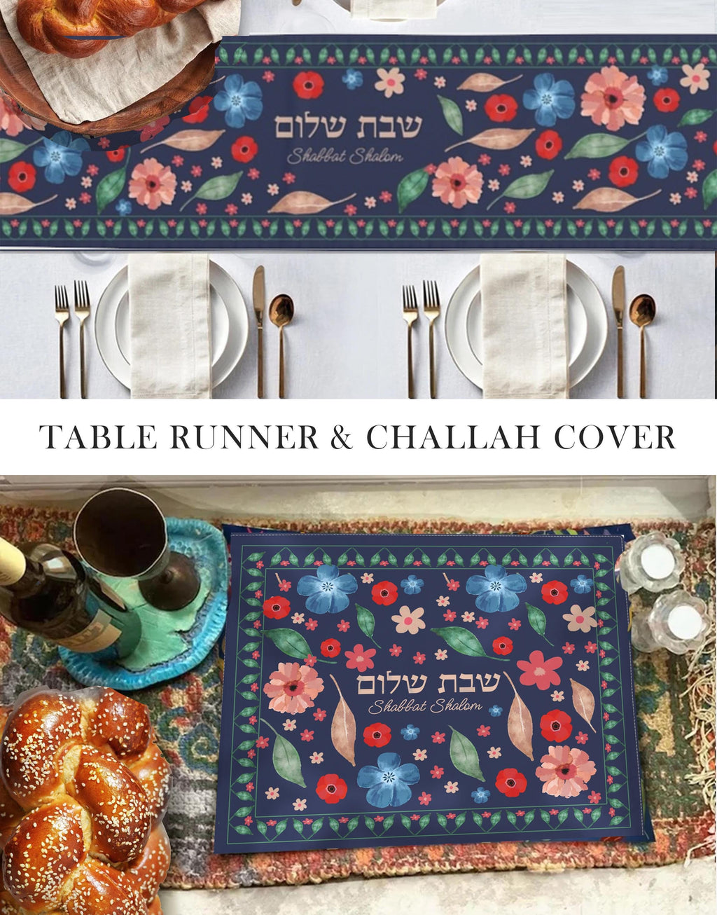 Shabbat Shalom Table Runner Floral Kalanit