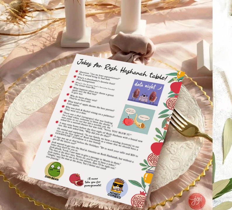Jokes for Rosh Hashanah Printable Sheet, table decor, Jewish New Year Digital Download, Rosh hashana, kids, Jewish holiday, Shana tova