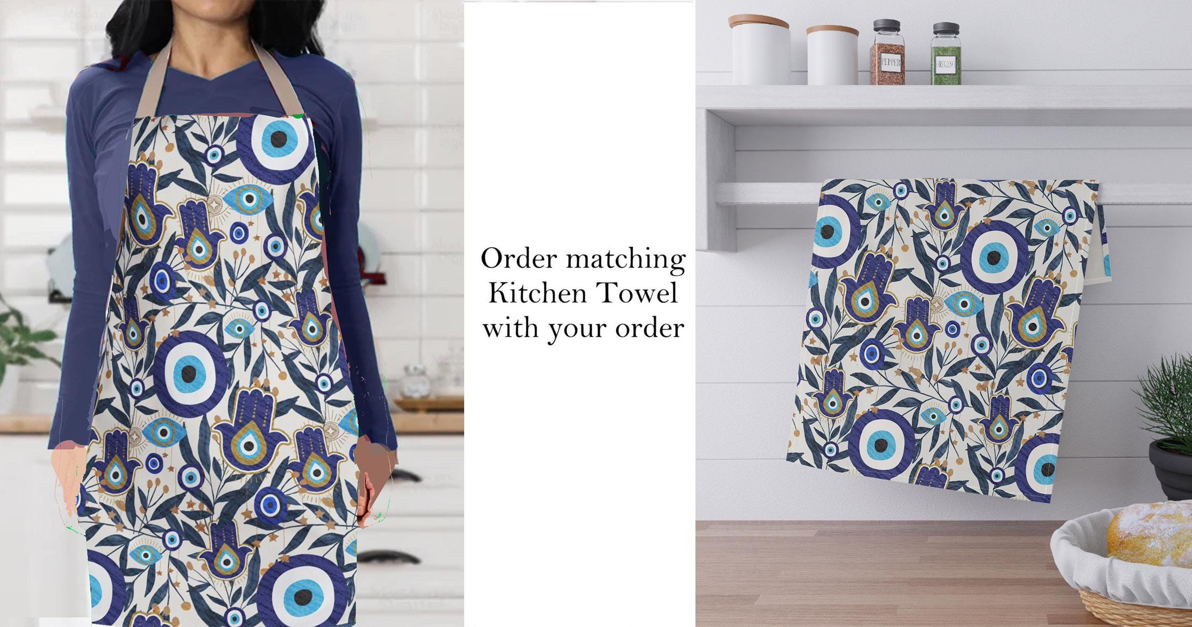 Hamsa Hand Kitchen Towel Apron Evil Eye Protection Unique Israeli Art for Modern Home Chefs Israel Art Israeli Artist Jewish Gift Hanukkah