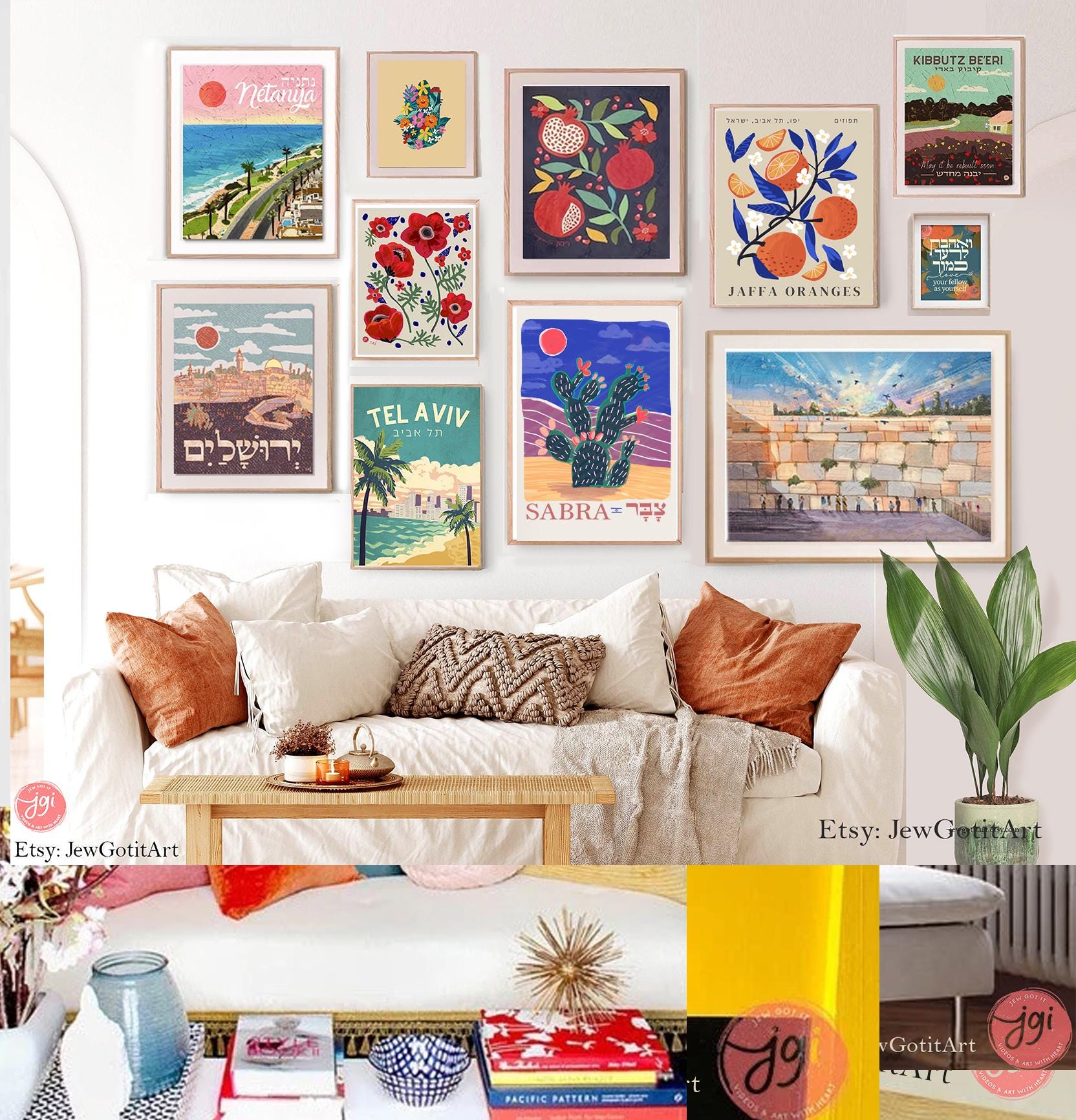 Cactus Sabra Wall Art Poster Print Israel Jewish Israel Jewish gift Hand drawn Israel poster Prints Desert Art Hebrew Am Yisrael Chai gifts