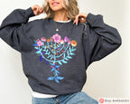 Hanukkah Flower Menorah Shirt Unisex Cotton Hanukkah Sweatshirt hanukkah gifts, Jewish gift, Israel art chanukah woman shirt flower tshirt