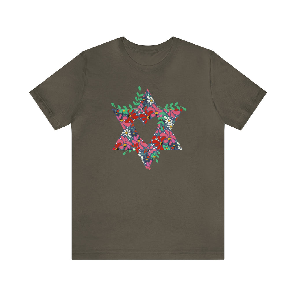 Flower Star David Shirt Unisex Jersey Short Sleeve Graphic Tee, vintage shirt, israel, art, jewish gift Israelite, Israeli Pride, Proud Jew