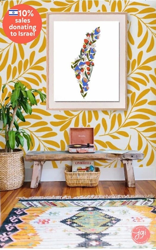 Israel Blooming Flowers Wall Art Poster Print State Israel Jewish Israel art Jewish gift Hand drawn art flower shirt Israel poster, prints