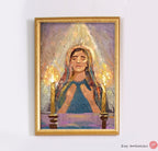 Lighting Shabbat Candles Painting Wall Art Praying Israeli Artist Israel Jewish Art Matte Posters Gift Gift Passover Shabbos candle Jewish