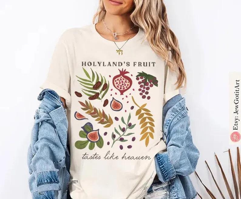 7 Species of Israel Shirt Fruits Israel Market Sweatshirt Sweater Israeli Artist Israel Art Sukkah Fruit Art Decoration gift Jewish Holiday