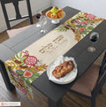 Personalized Shabbat Shalom Table Runner, Jewish gift shabbos, Israel 7 species of Israel fruits flowers, jewish gift israel art, customized