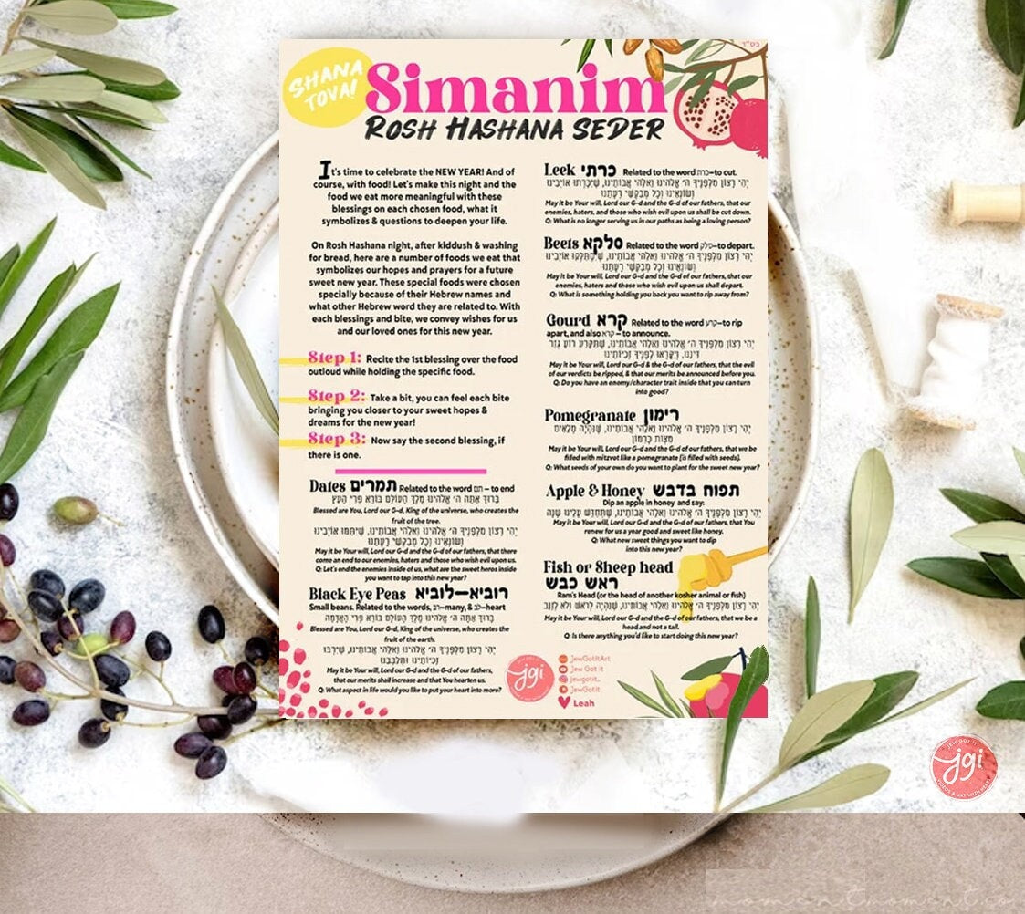Rosh Hashanah Blessings Simanim Printable Sheet, table decor, Jewish New Year Digital Download, Interactive, Jewish holiday, Shana tova